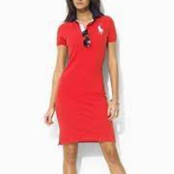 Ralph Lauren Dresses & Skirts - Ralph Lauren Big Pony Polo Short Sleeve Dress Red Navy L